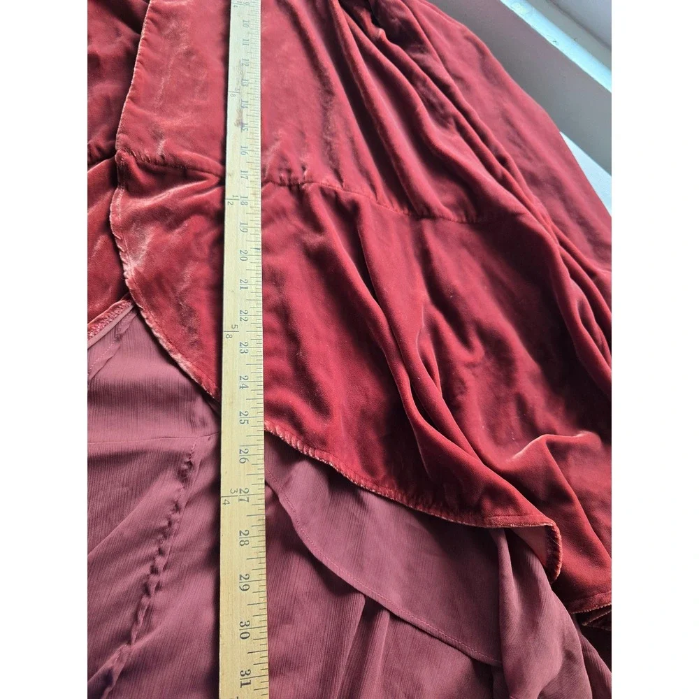 Free People Velvet Waterfall Duster Cardigan XS Rust Red asymmetrical high-low